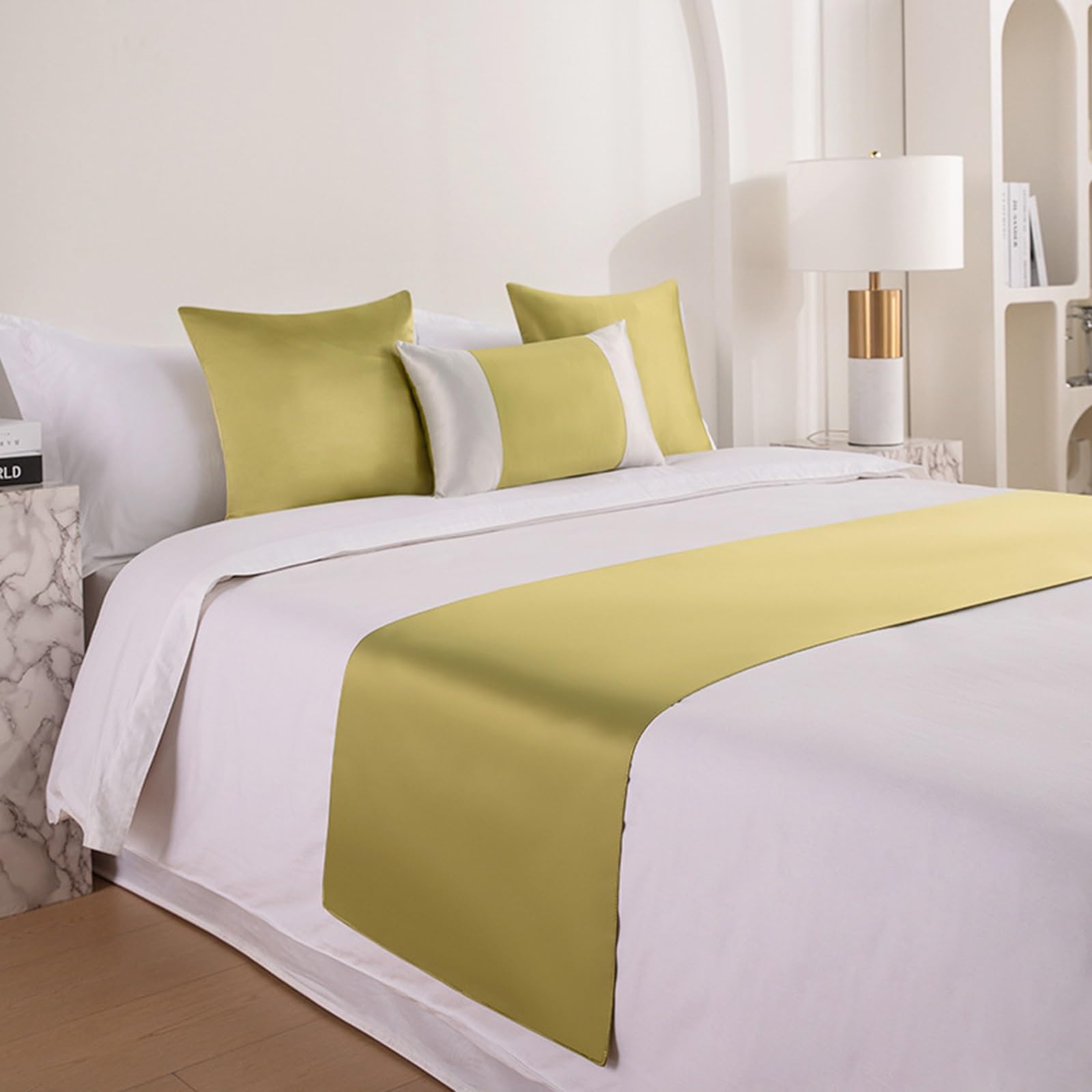 Syibelters Bed Runner, Solid-Color Satin Bed End Scarf(Green1,50 * 210cm)