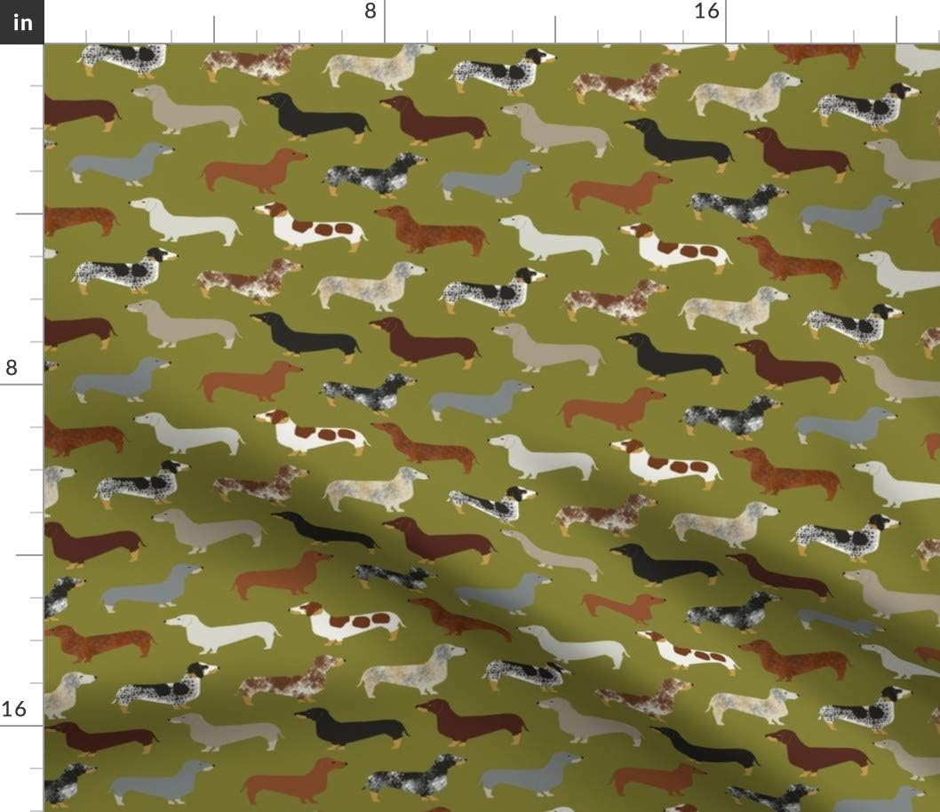 Spoonflower Fabric - Dachshund Dachshunds Green Dogs Cute Pet Dog Pets Printed on Petal Signature Cotton Fabric by The Yard - Sewing Quilting Apparel Crafts Decor
