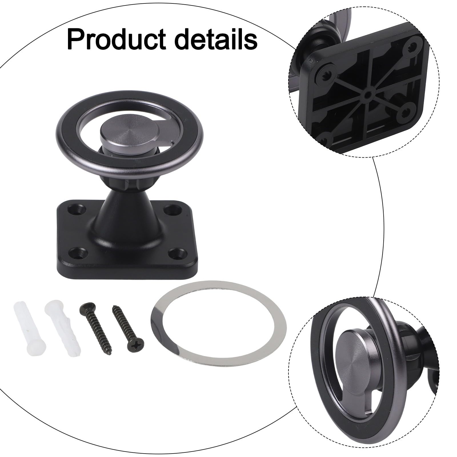 Supporto da parete regolabile per tablet e telefoni rotanti a 360°, struttura in lega di alluminio, per design compatto 6 x 5 cm, forte tenuta magnetica, nero