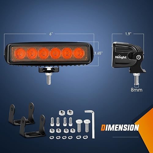 Miniatura 2 de Nilight Barra LED ámbar, 6 pulgadas, 2 unidades, 18 vatios, para niebla, una sola fila, lancha, todoterreno, conducción, parachoques, reversa,