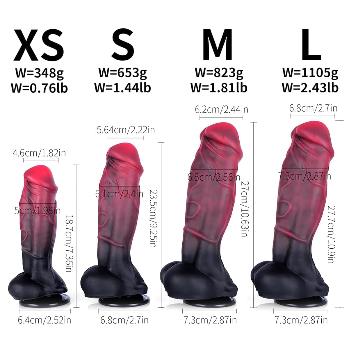Dildo XXL 4 Misure Dildo Gigante Spesso con Ventosa Forte Plug Anale Dildo Anale Grande, Dildo in Silicone Giocattolo Sessuale for Donne e Uomini(L)