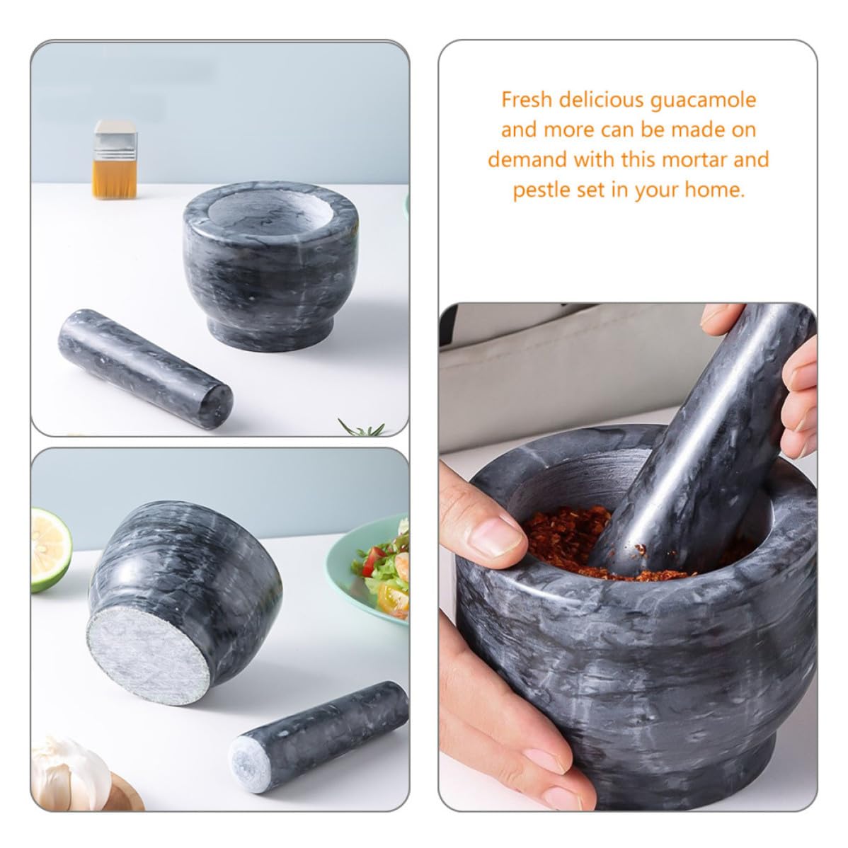VILLCASE Juego de Mortero y Pilón de Mármol Negro para Triturar y Liberar Sabores Naturales, Herramienta Manual Adecuado para Cocina y Hogar