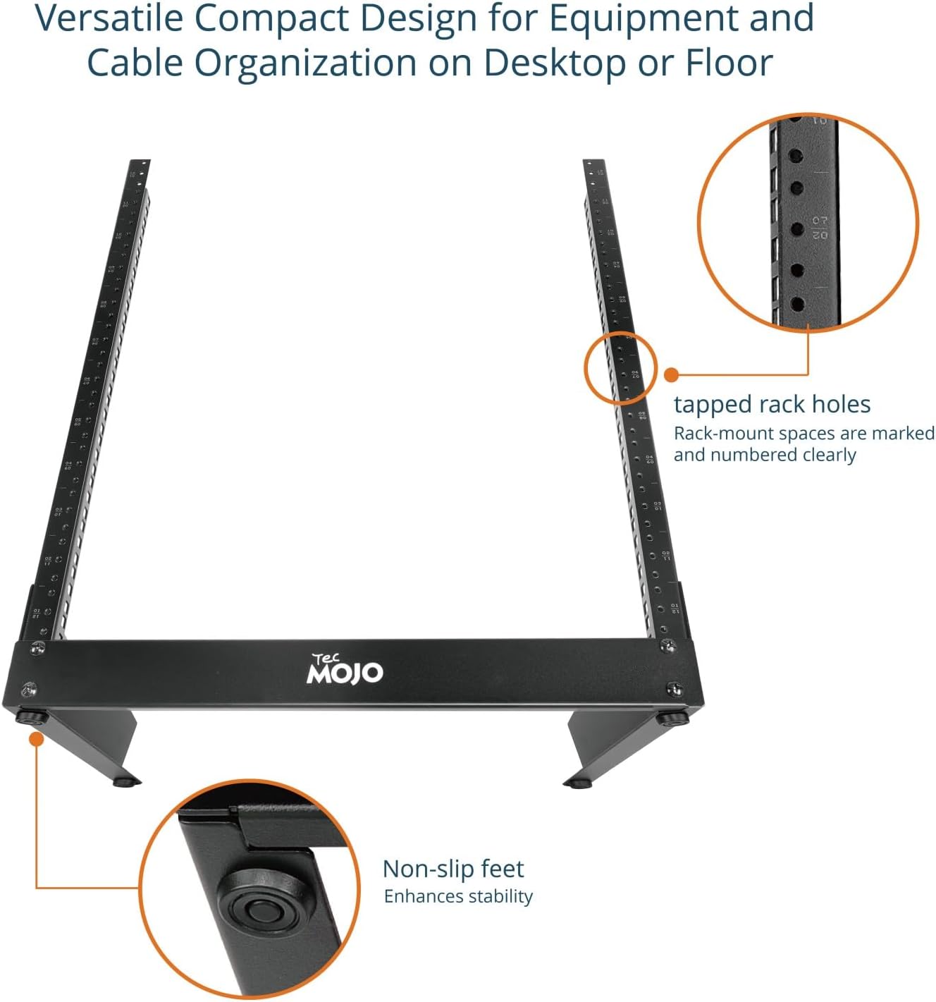 Tecmojo 2 Post 12U Desktop Server Rack Small Open Frame Rack for 19in AV/Data/Audio/Studio Equipment Free Standing Home/Office Rack,Tapped Hole - Image 5