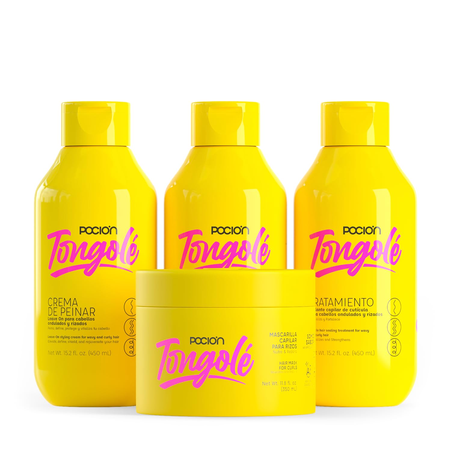 La Pocion Tongolé Curly Hair Care Kit - Shampoo, Treatment Conditioner, Leave-In Conditioner & Hair Mask - Ultimate Hydration & Repair for Defined, Frizz-Free Curls