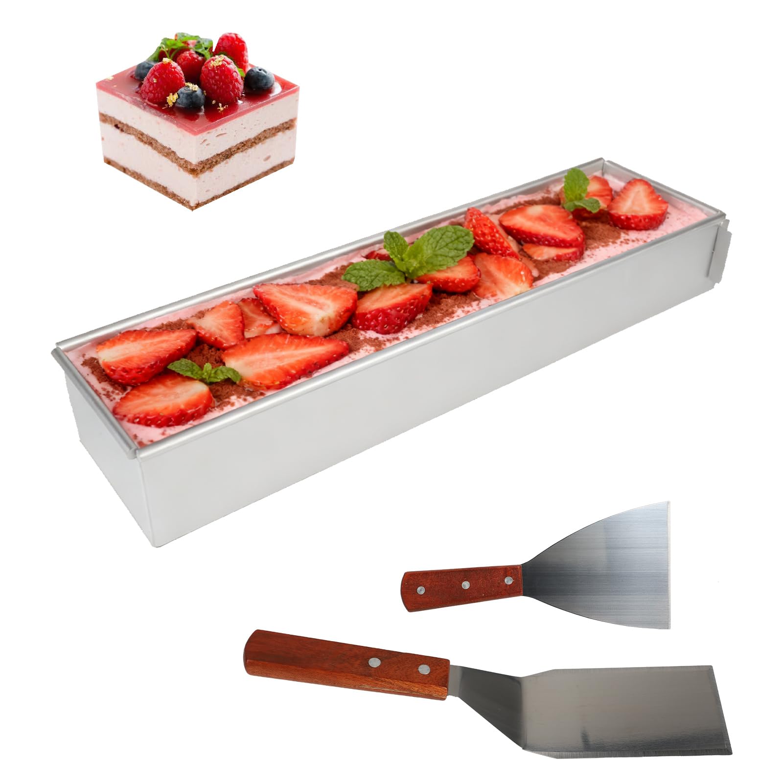 Moule à Tiramisu Rectangulaire, Moule à Gâteau Tiramisu Moule Tiramisu Antiadhésif en Alliage D'aluminium non toxique avec 2 Spatules pour Gâteaux Brownies Gâteaux au Fromage （41.7*10*6cm）