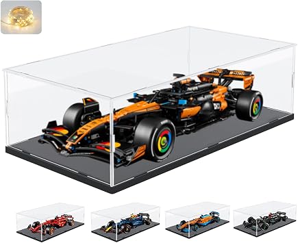 Acrylic Display Case for Lego 42207 Ferrari SF-24 F1 Racing Car 1/8 42206 Oracle Red Bull Racing RB20 42171 42141, Glass Display Case Acrylic Box Transparent Wood-Plastic Base, Black Interior 70 x 30