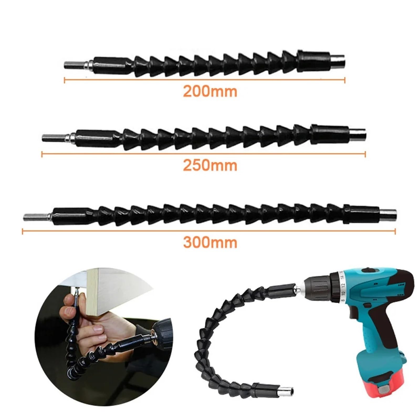 Flexible Bohrer-Verlängerung, Flexible Welle Bits Verlängerung Schraubendreher Bits Halter Universal Schlange Flexible Schlauch Kardanwelle Elektrische Bohrer Power Rod Link(300mm,2pc)