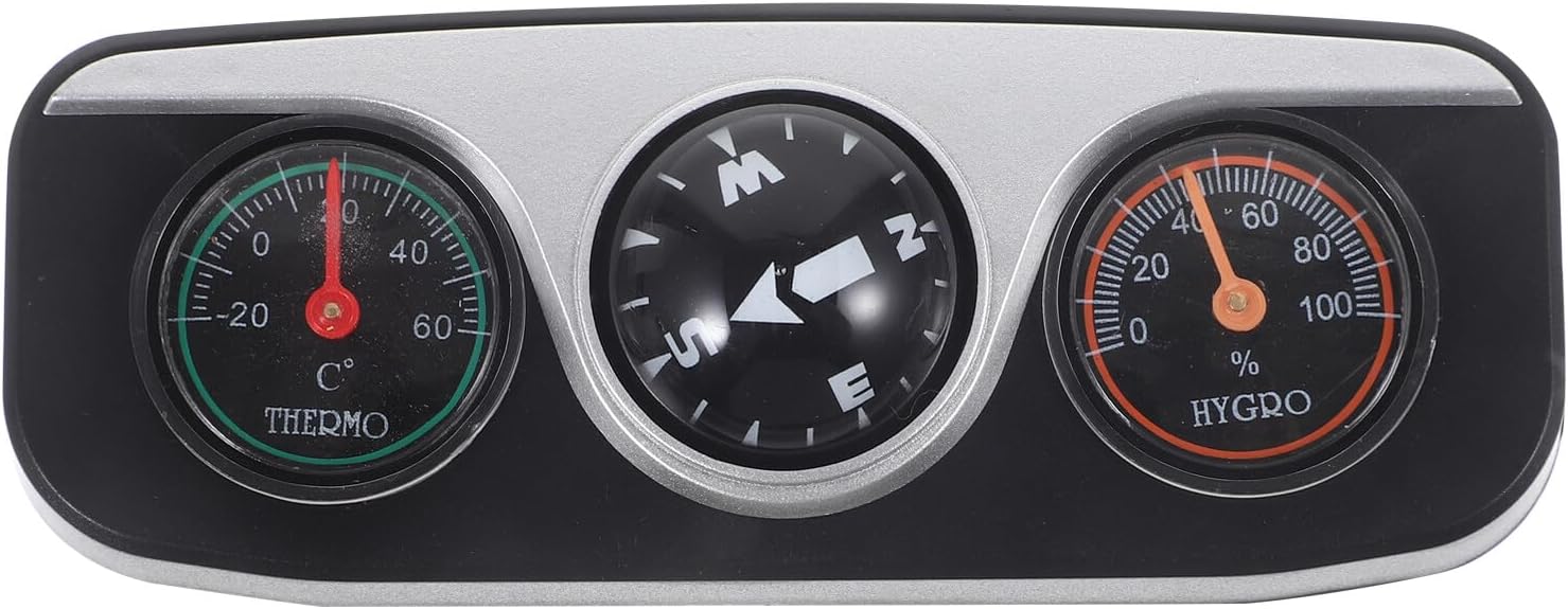 GARVALON Car Compass Dashboard Compass with Thermometer and Hygrometer Multifunction Vehicle Ornament for Car Interior Navigation and Weather Monitoring