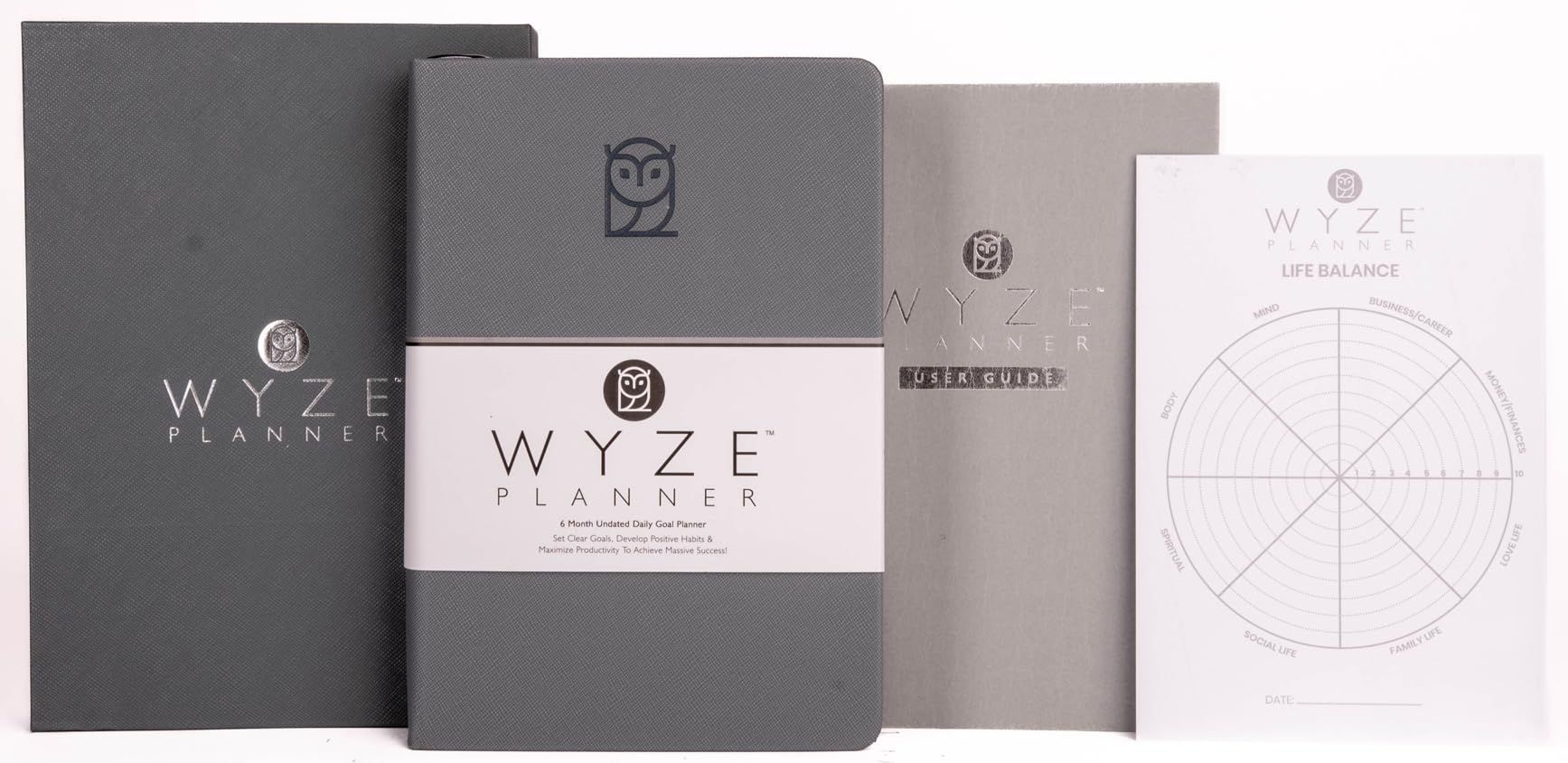 Wyze Planner Agenda giornaliera senza data, organizer per la produttività di 6 mesi in formato A5 con pagina intera al giorno, programma orario, impostazione obiettivi, tracker abitudini, pagine