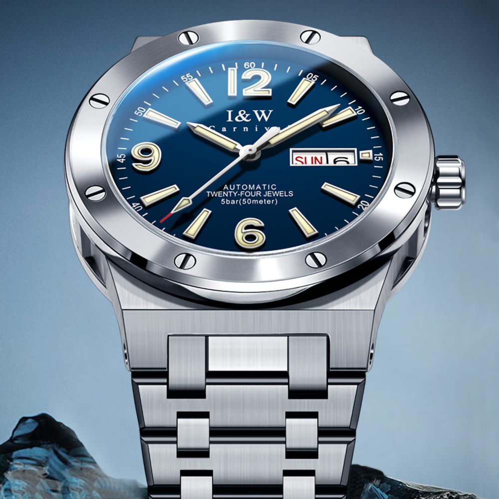 TEINTOP I&W Automatik Uhr Herren Mechanische Uhren Japanische Bewegung Stahlarmband Armbanduhren