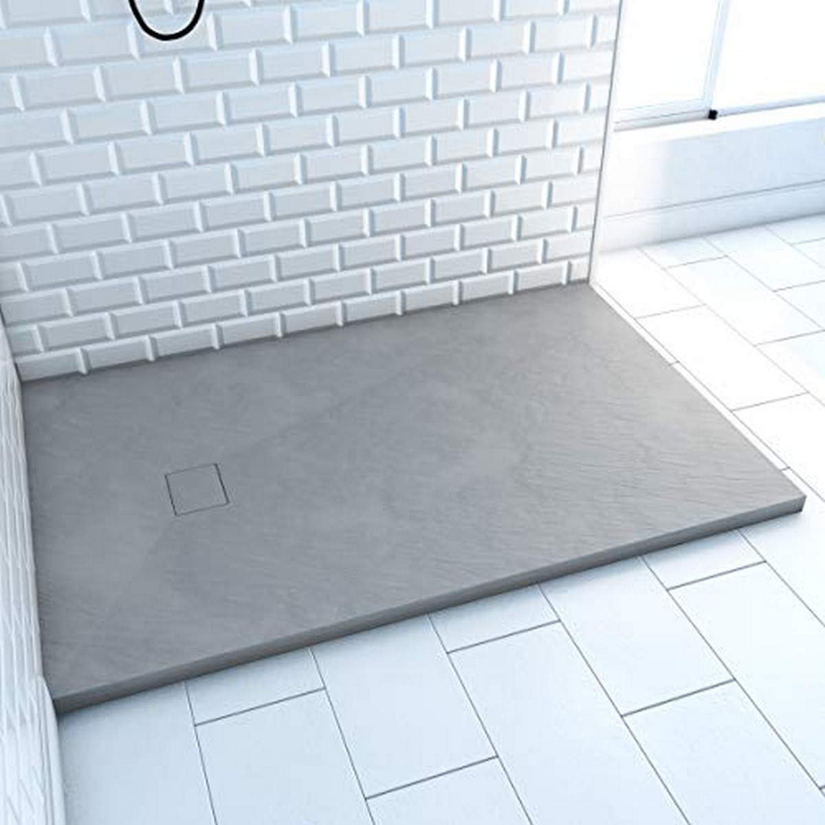 AURLANE Duschwanne aus SMC Marwell Stone, rechteckig 140 x 90 cm, grau, rutschfest