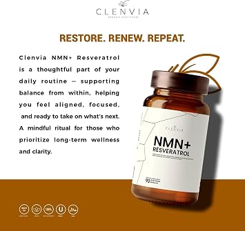 Premium NMN Supplement with Resveratrol High Potency NAD+ Support Formula >99.7% Purity Third-Party Tested Made in USA 500mg Nicotinamide + 100mg Resveratrol 90 Capsules