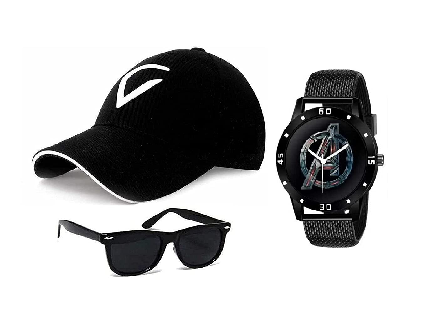 Pass Pass Men & Boys Cap, Watch and Sunglasses Combo (Black, Free Size)-picture-36