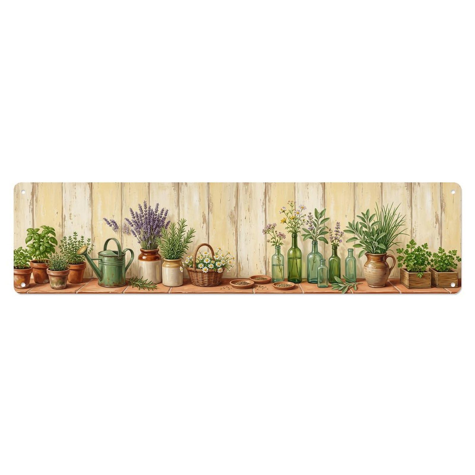 Floral Garden Tools Herb Kitchen Pattern Print Metal Tin Sign