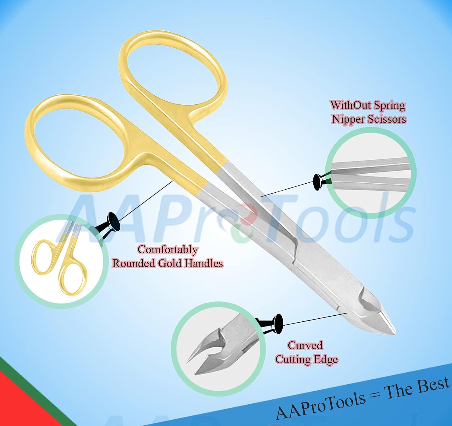 4” Gold Cuticle Scissor Nipper Professional Grade Cuticle Trimmer Stainless Steel Cuticle Scissors Extremely Sharp Cuticle Remover Manicure Pedicure, for travel