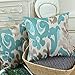 CaliTime High Class Throw Pillow Cover Case for Couch Sofa Home Decoration Vintage Ikat Style Applique Embroidered 18 X 18 Inches Teal & Light Taupe
