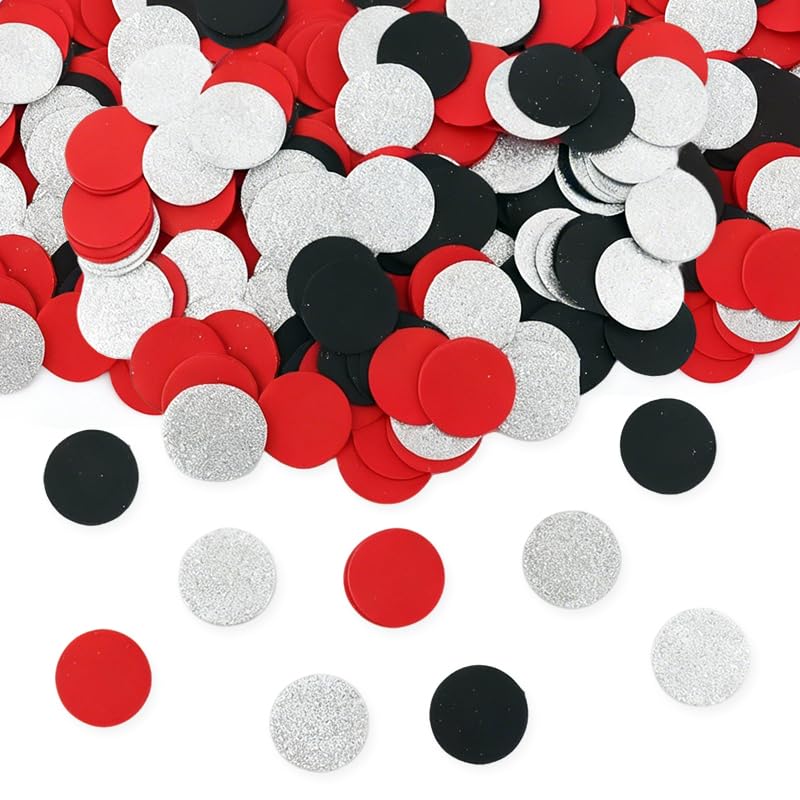 Image of 200Pcs Glitter Red Black Silver Table confetti,Paper Circle Dots Confetti for Birthday Party Halloween Bachelorette Wedding Baby Shower Graduation Decorations