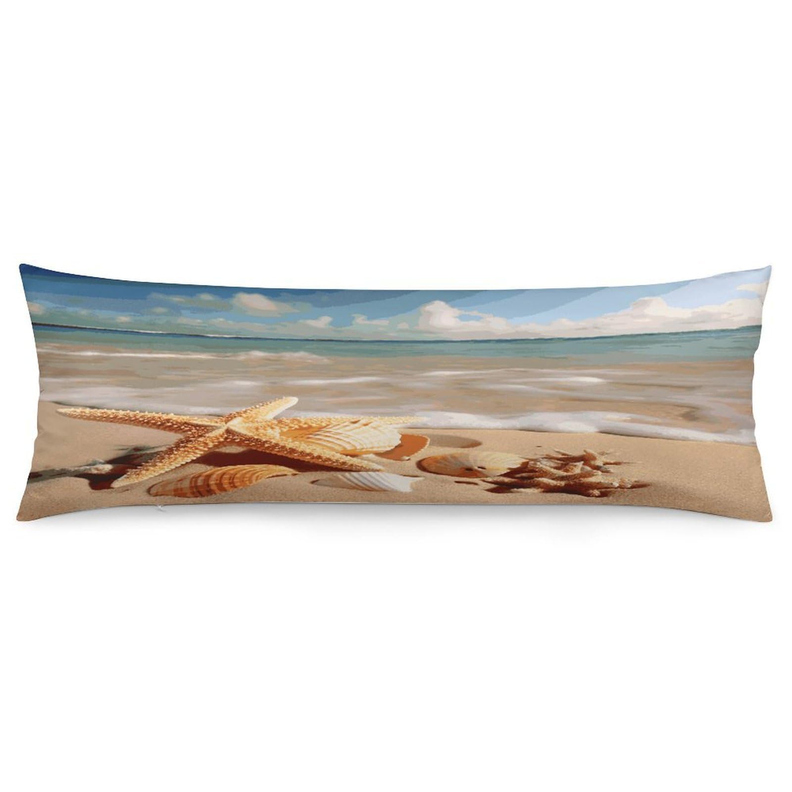 Seashells Starfish on Beach Throw Pillow Covers with Silent Zipper Polyester Pillow Protectors Removable Pillow Cases Soft Pillowcase Cozy Pillow Sham Cushion Cover for Sofa Car Bed 20"x54"