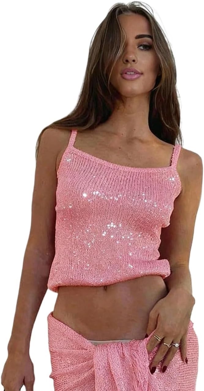 2026 Summer Sexy Knit Women's, Spaghetti Strap Tank Top cover ups for swimwear