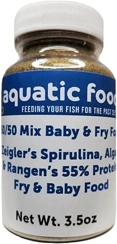 Aquatic Foods Inc. Mezcla 50/50 de espirulina/algas en polvo y Rangen's Soft Moist 55% Protein Koi y Tropical Fish Fry Floating Food...Botella de