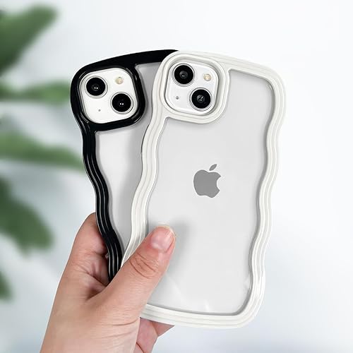 Miniatura 4 de Anuck Funda para iPhone 13 con borde ondulado, diseño trasero transparente, agarre antideslizante, lindo marco ondulado y rizado, a prueba de
