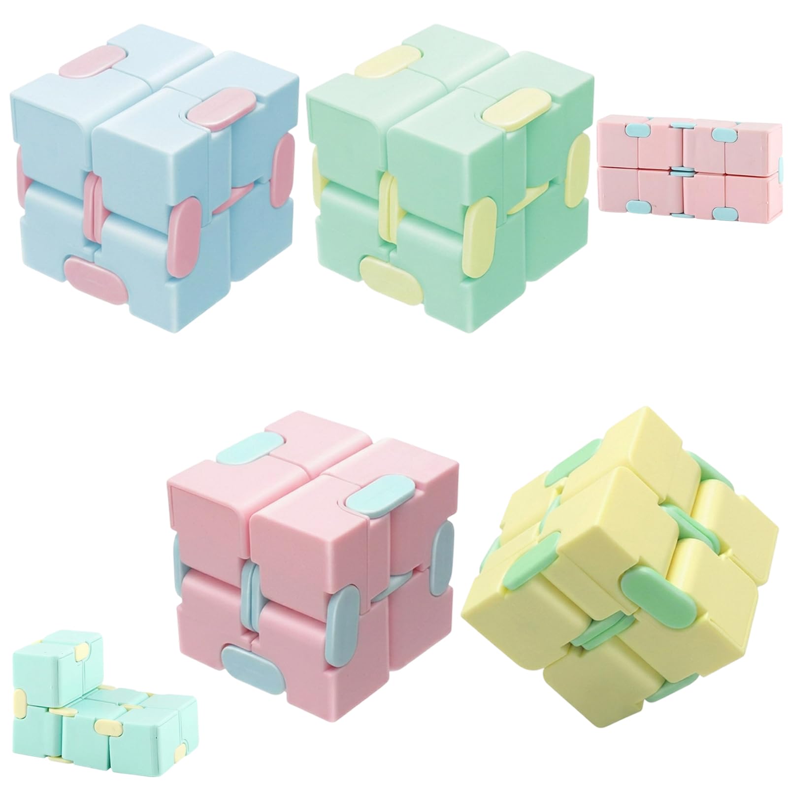 4 Infinity Cube Fidget Toys, Colours Yellow Green Pink Blue