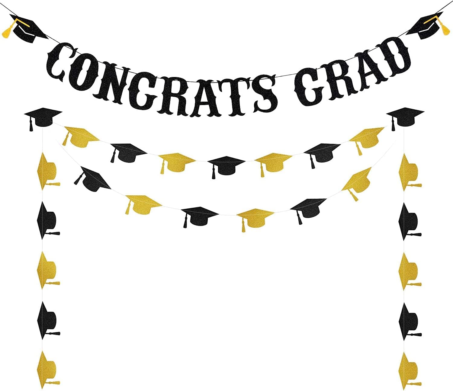 Graduation Decorations 2022 Black and Gold Black Glitter