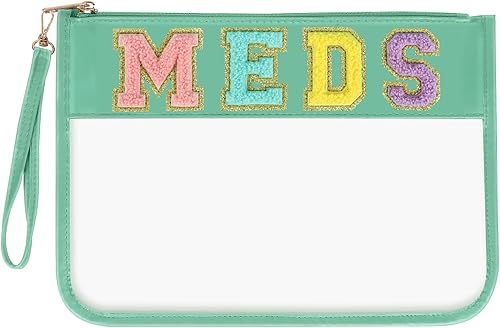 Miniatura 8 de Bolsa de felpilla transparente para maquillaje, parche preppy, bolsa pequeña para medicamentos, píldoras de viaje, bolsa con cremallera con muñeca,