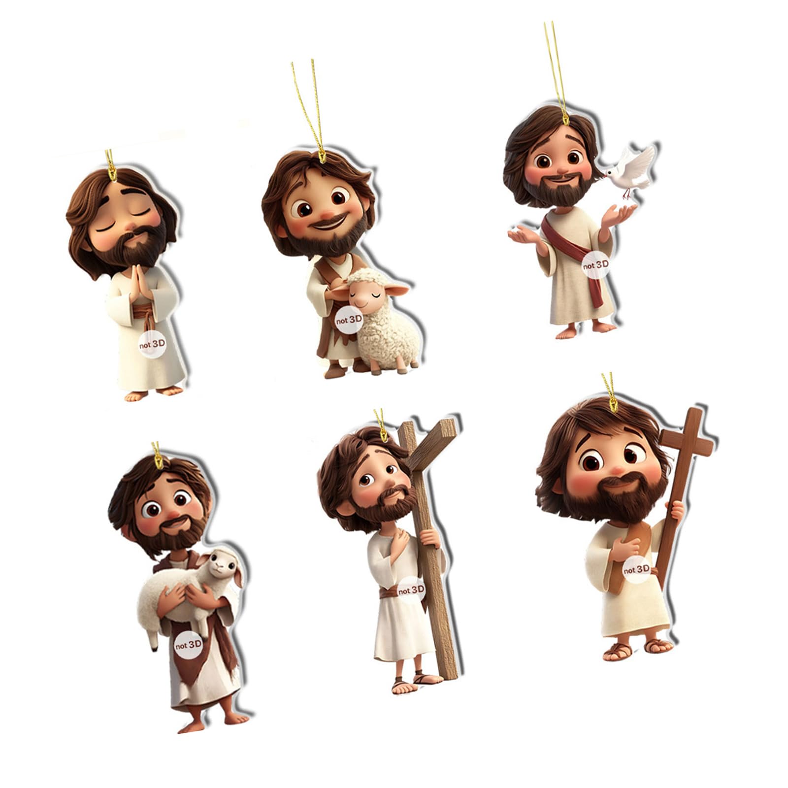 6Pcs Religious Religious Hanging Pendant Hanging Decoration 2D Acrylic Ornament for Christmas Party Decoration Ornament Acrylic Christmas