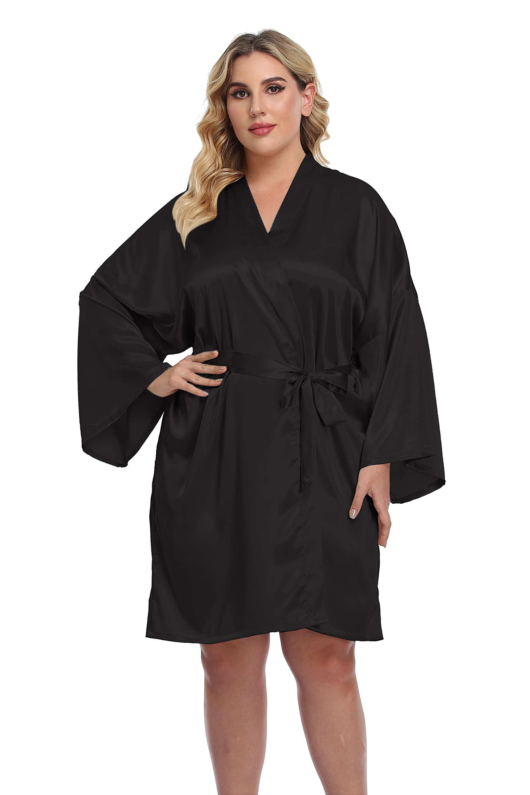 North Bund Women's Plus Size Short Silky Bathrobes Satin Kimono Robes Bride Bridesmaid Loungewear Soft Nightgown