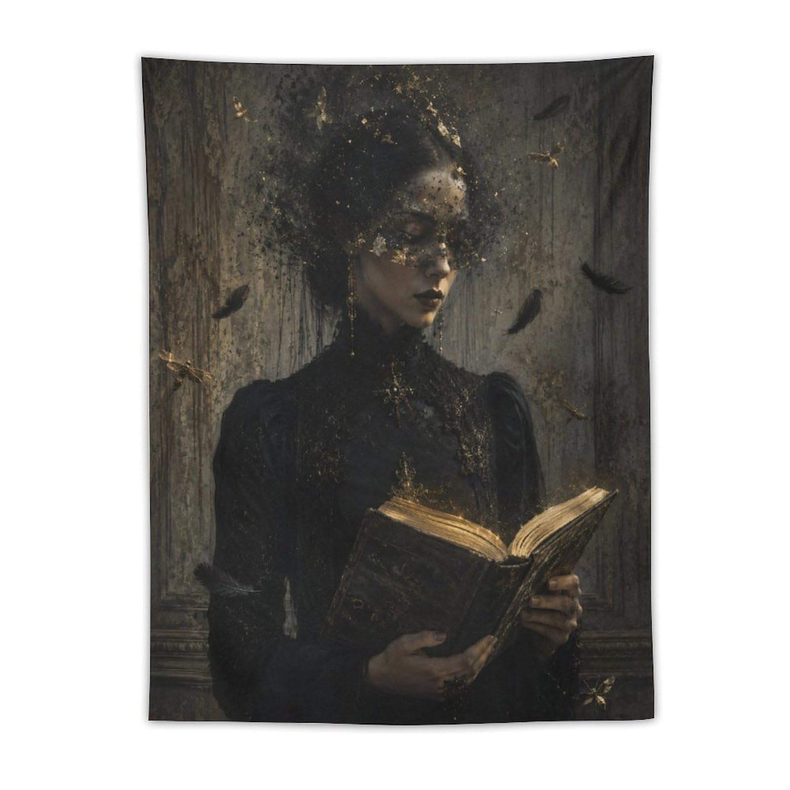 W7C8U2X3 Dark Woman Reading Wall Tapestry, Detailed Illustration