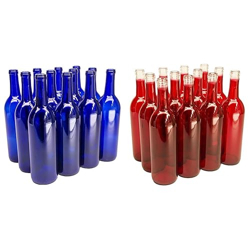 North Mountain Supply - W5-CB Botella de vino de vidrio Burdeos de 25.4 fl oz con acabado de corcho de fondo plano - Caja de 12 - Azul cobalto y