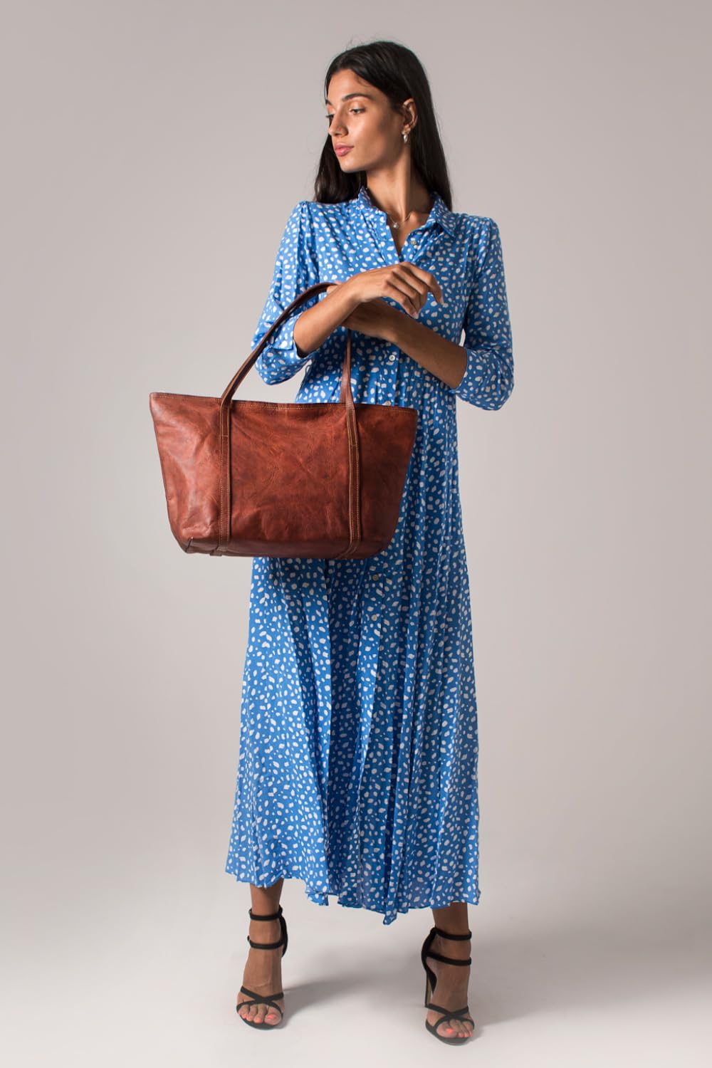 LEABAGS Bolso de Mano Mujer | Shopper de Cuero Genuino Premium | Bolsa de Negocios para Portátil de hasta 16" | Bolsa de Transporte para Trabajo, Universidad, Escuela, Tiempo Libre o Compras | Marrón