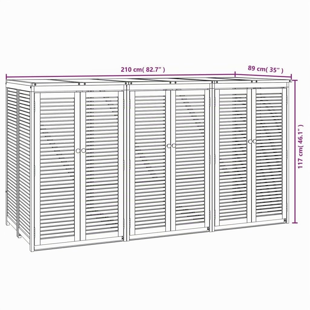 vidaXL Abri à Poubelle Triple 210x89x117 cm Bois Massif d'acacia
