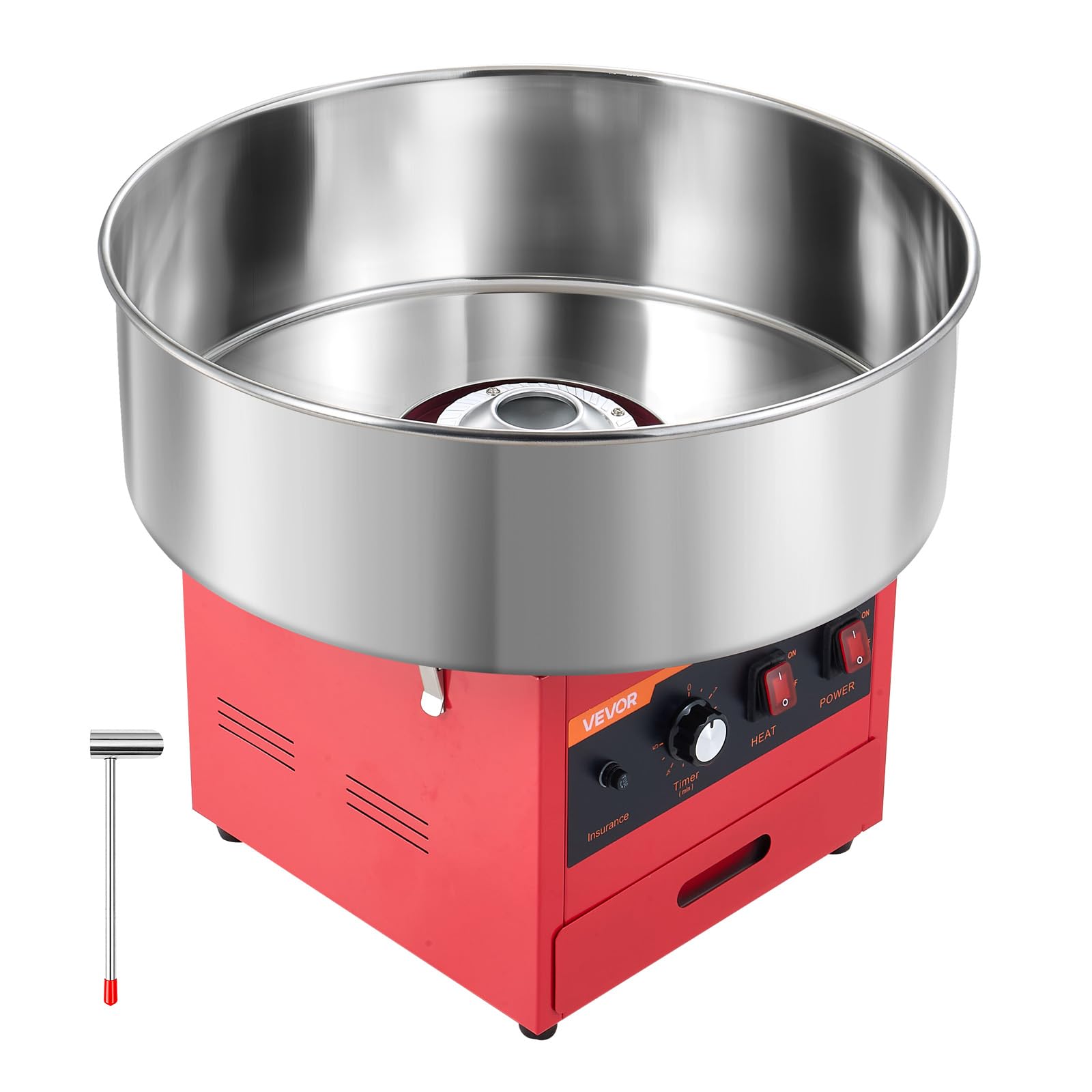 VEVOR Máquina de Algodón de Azúcar Comercial de 1000 W, 3500 r/min, Roja
