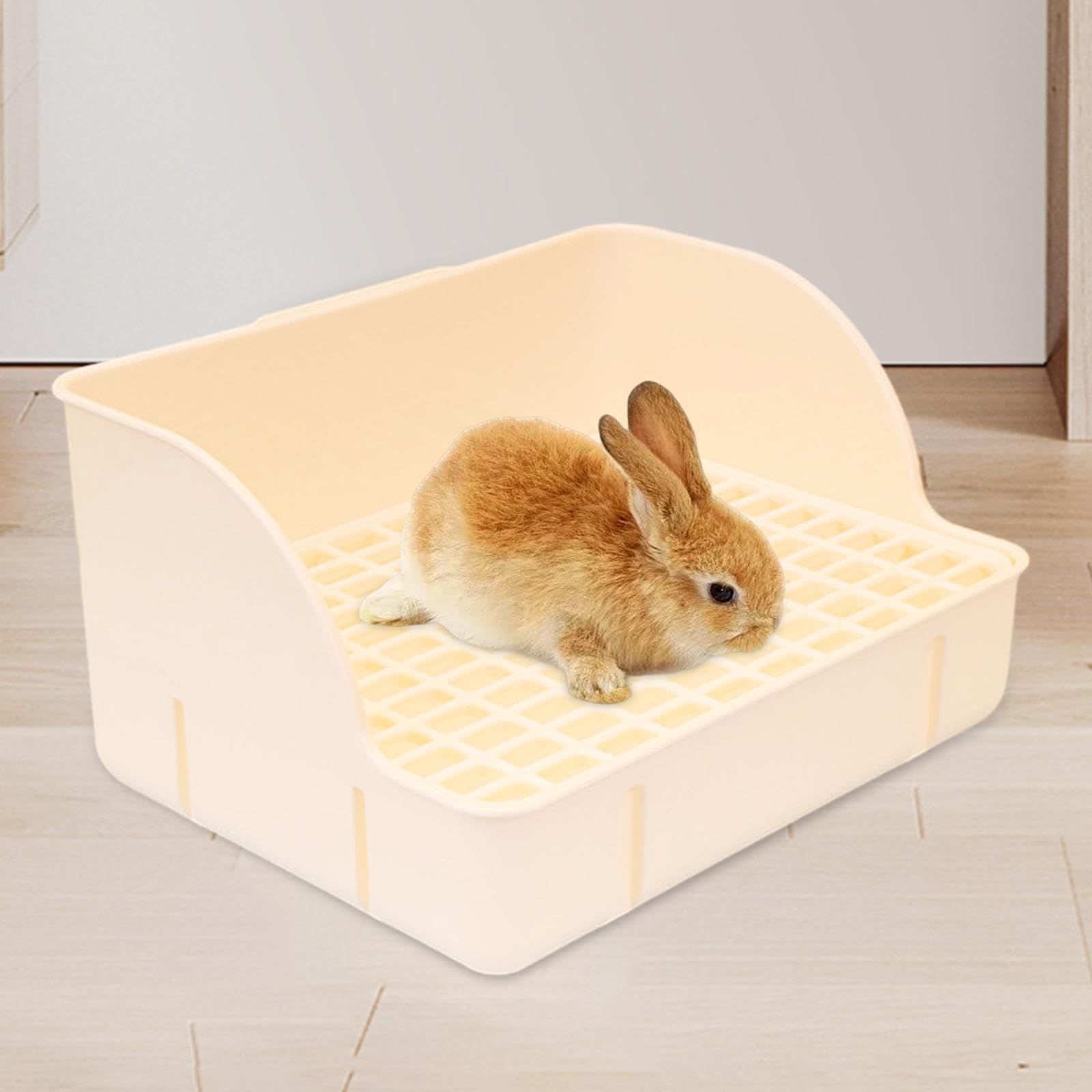 Kaninchentoilette Ecktoilette Trainingsbox Kleintierkäfig Streubox mit Pflegeleichtem Pp Gitter Und Komfortabler Reinigung für Kaninchen Meerschweinch, weißes PP-Netz