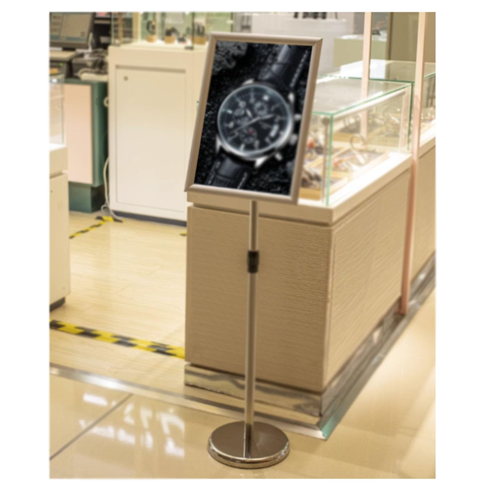 Soporte para Carteles publicitarios Ajustable para Salas de exposición, restaurantes, librerías. Base rellenable con Agua. Exhibición Exterior Horizontal y Vertical retráctil. 24,18 Pulgadas