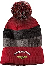 Custom Vintage Pom Pom Beanie Air Force Pilot Badge Embroidery Acrylic - coolthings.us
