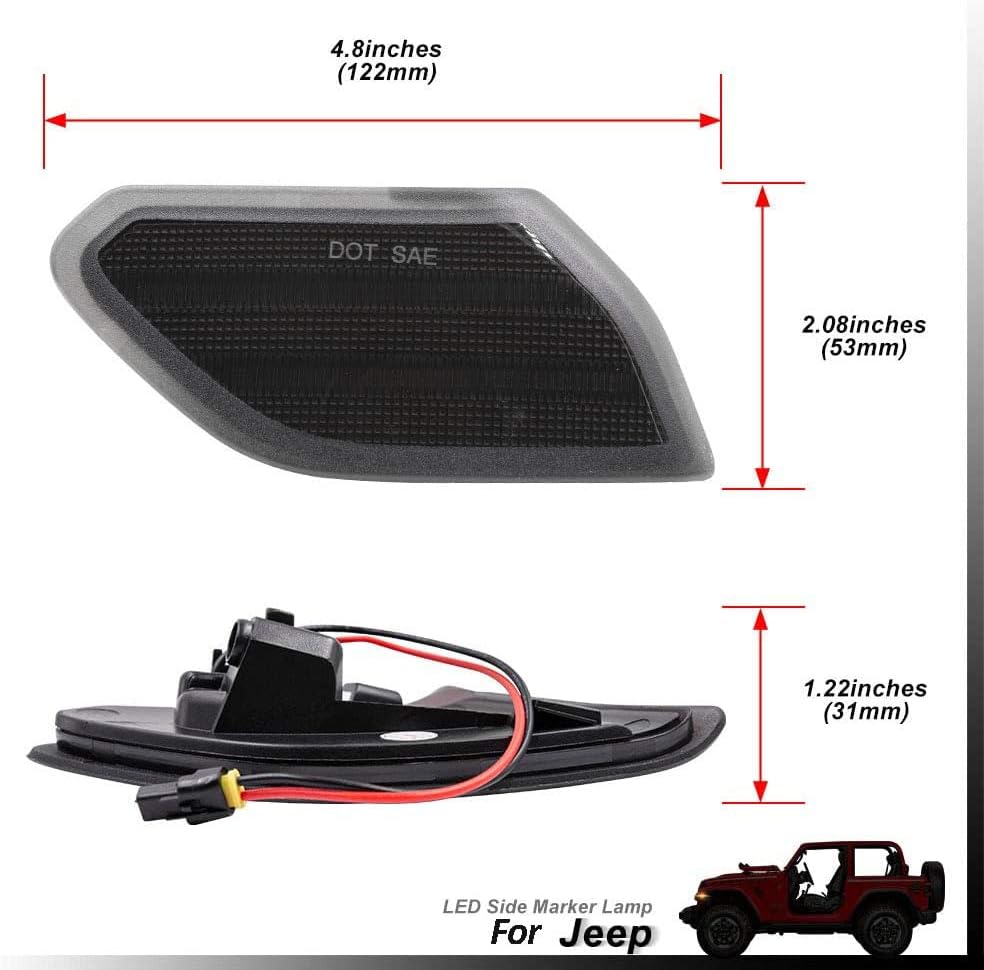 Full LED Side Marker Light Kit For J'eep Wrangler JL 2018-2020 Fender Flares Sidemarker Winglight Amber Turn Signal Parking Lamp 2pcs Smoke Lens