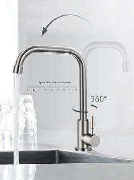 Cold Only Water Tap Single Hole Kitchen Sink Faucet SUS304 Stainless Steel Brushed Nickel