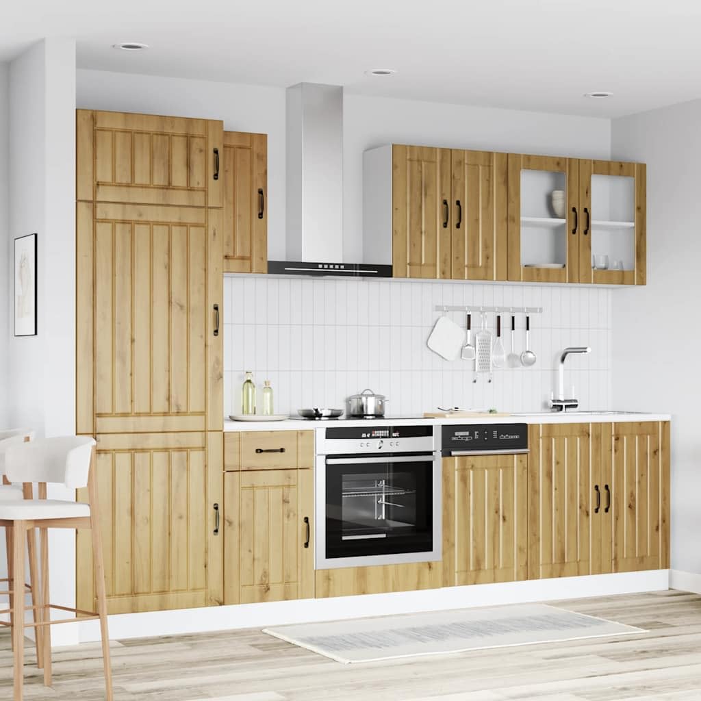 8-częściowy zestaw szafek kuchennych Kalmar, Artisan Oak Engineered Wood, Durable Storage Solution, regulowane stopy, łatwe czyszczenie, uniwersalna dekoracja domu