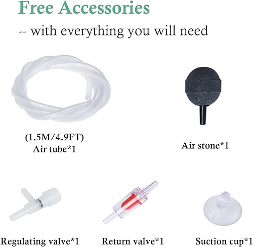 Miniatura 2 de FEDOUR Bomba de aire para acuario, aireador de tanque de peces ajustable de 1 salida, bomba de oxígeno silenciosa con accesorios