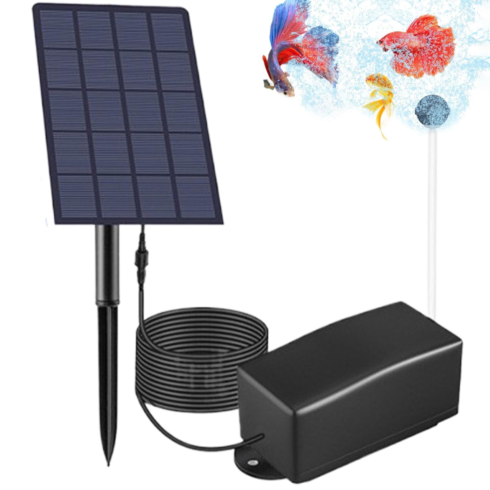 StaZamor Solar Pond Aerator 6V 2W 2 Air Bubble Stones IP64 Waterproof Solar Pond Pump with 118in Connection Cable Air Pump Aerator Outdoor for Fish Tank, Outdoor