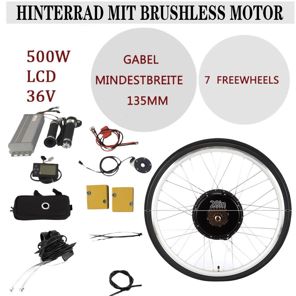 28 Zoll 36V 500W E-Bike Hinterrad Umbausatz LCD Motor Conversion Kit(außer Batterie)