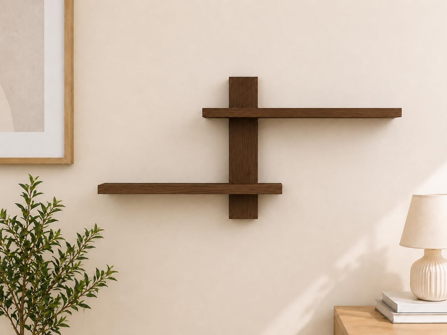 elcom handicrafts modern wall mounted floating shelf for living room wooden cross design wall shelf for bedroom, office & home decor space saving display rack