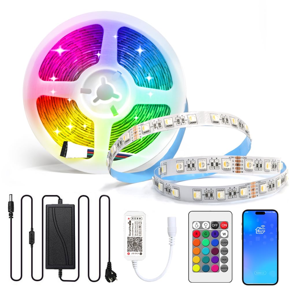 Arotelicht 24V RGBW WIFI Tiras LED Strip Kit 5050 SMD RGB+Warm White 4 en 1 con controlador inteligente WLAN, compatible con Alexa, Google Home LED Strip Light Decoración para el hogar, fiesta, bar.