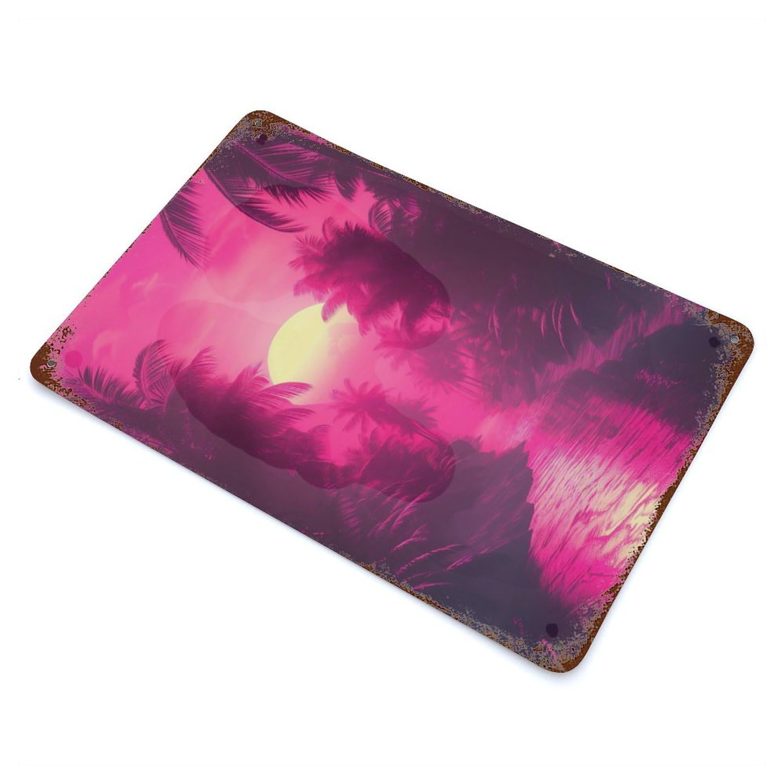 Tropical Synthwave Dreams Rustic Tin Plaque 11.8"x7.9", for Living Room, Hallway And Home Decor, Decorative Metal Wall Art