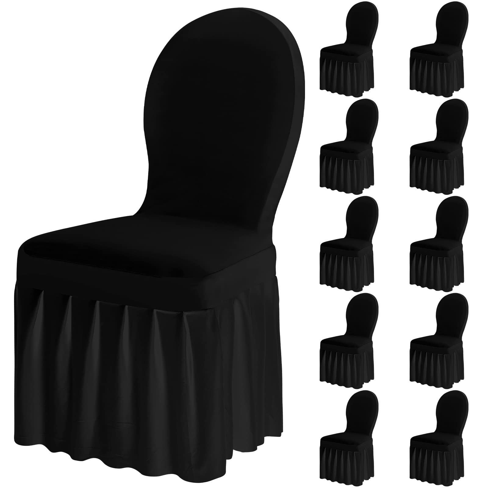 Oudain Chair Slip Covers with Skirt Wedding Long Stretch Spandex Dining Chair Cover Protectors Removable and Washable for Hotel and Wedding Ceremony(