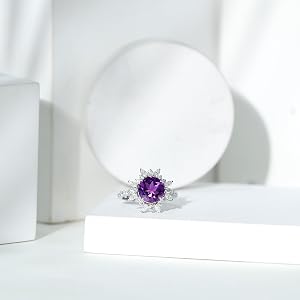 Natural Amethyst Halo Engagement Ring With Moissanite | AAA Quality Cocktail Ring In Sterling Silver Or Gold