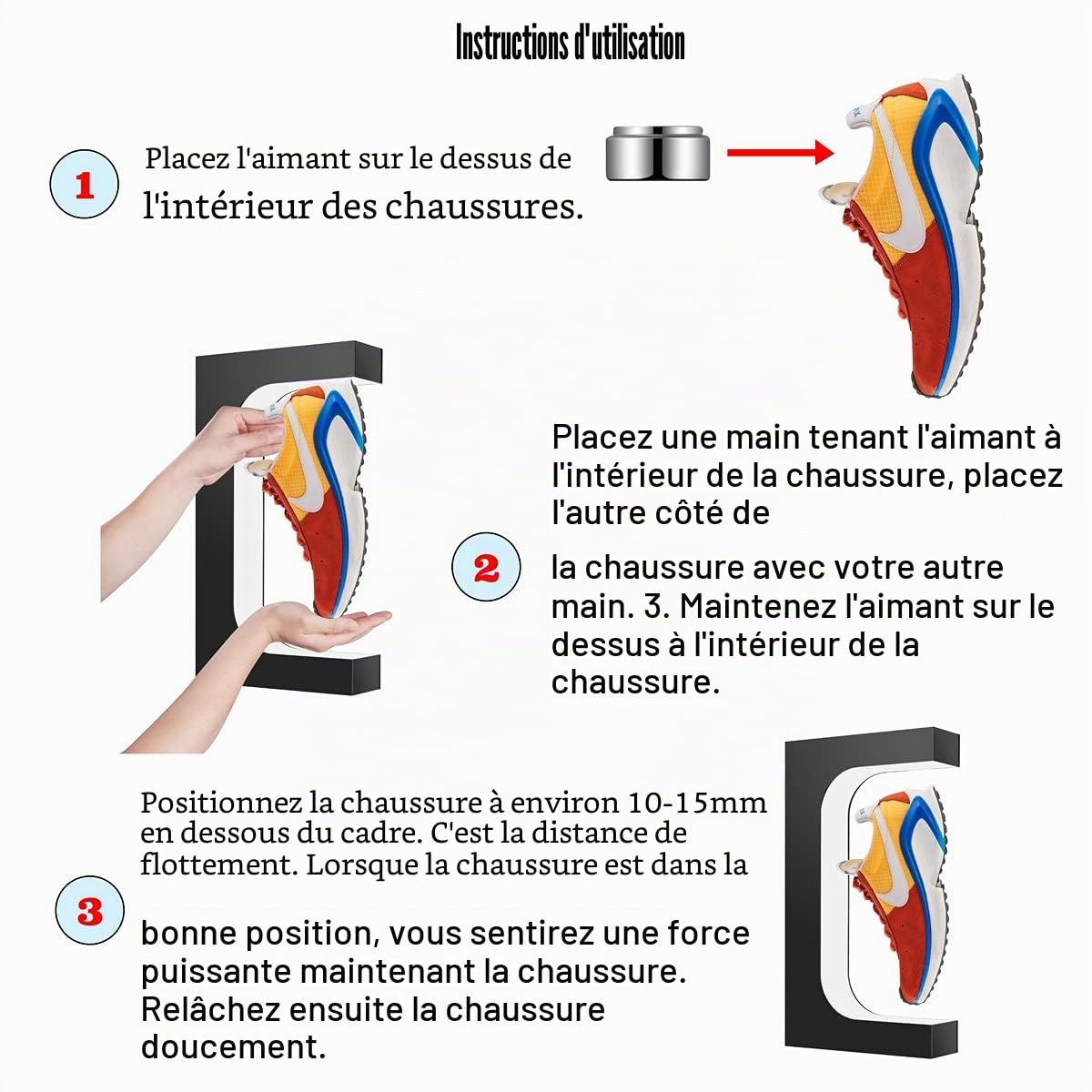 Présentoir à Chaussures Flottant, Support de présentoir à Chaussures en lévitation avec Support de Baskets à lévitation magnétique Rotatif pour la décoration intérieure, Noir